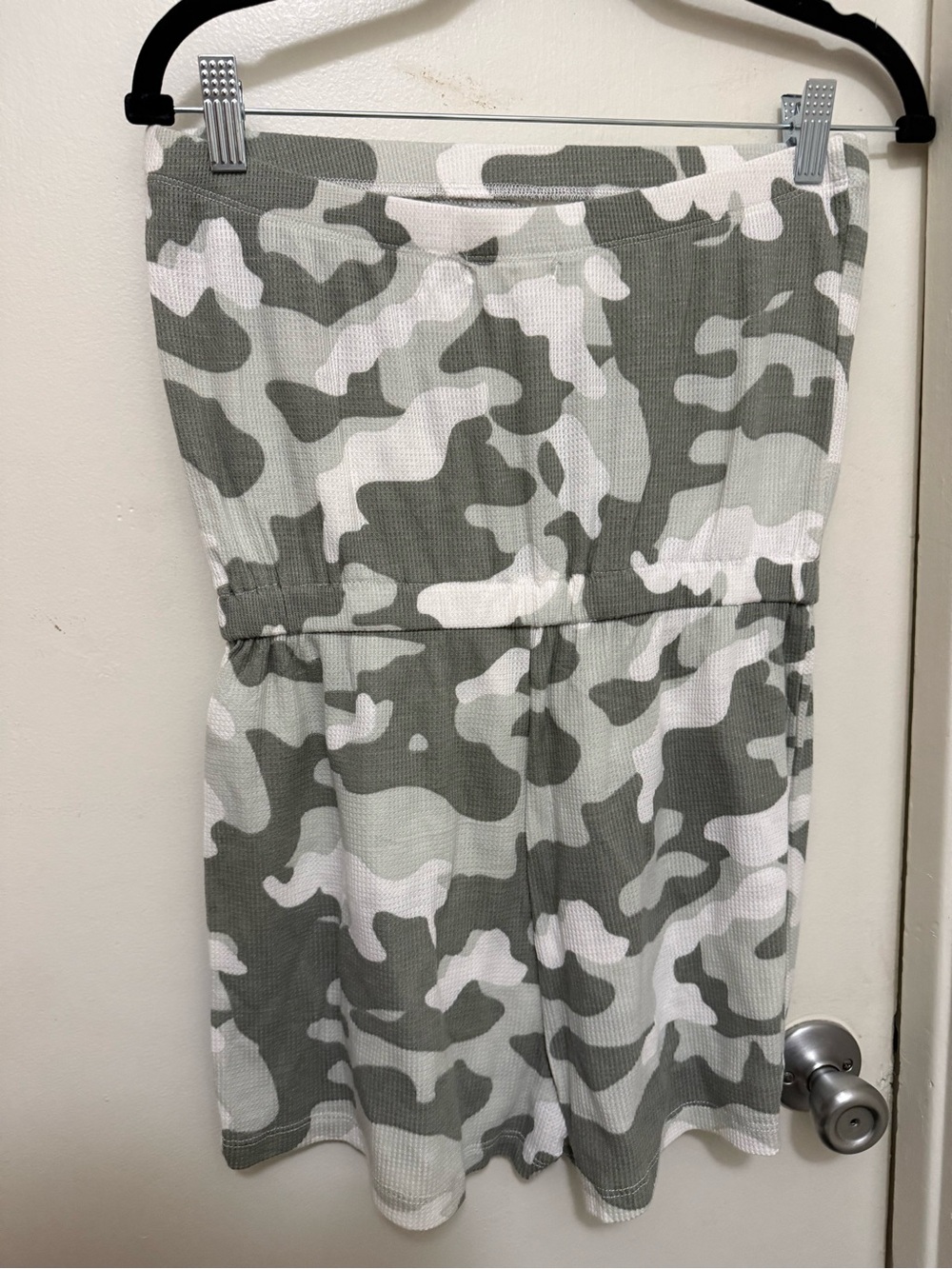 Strapless Camouflage Knit Romper- Sage & White